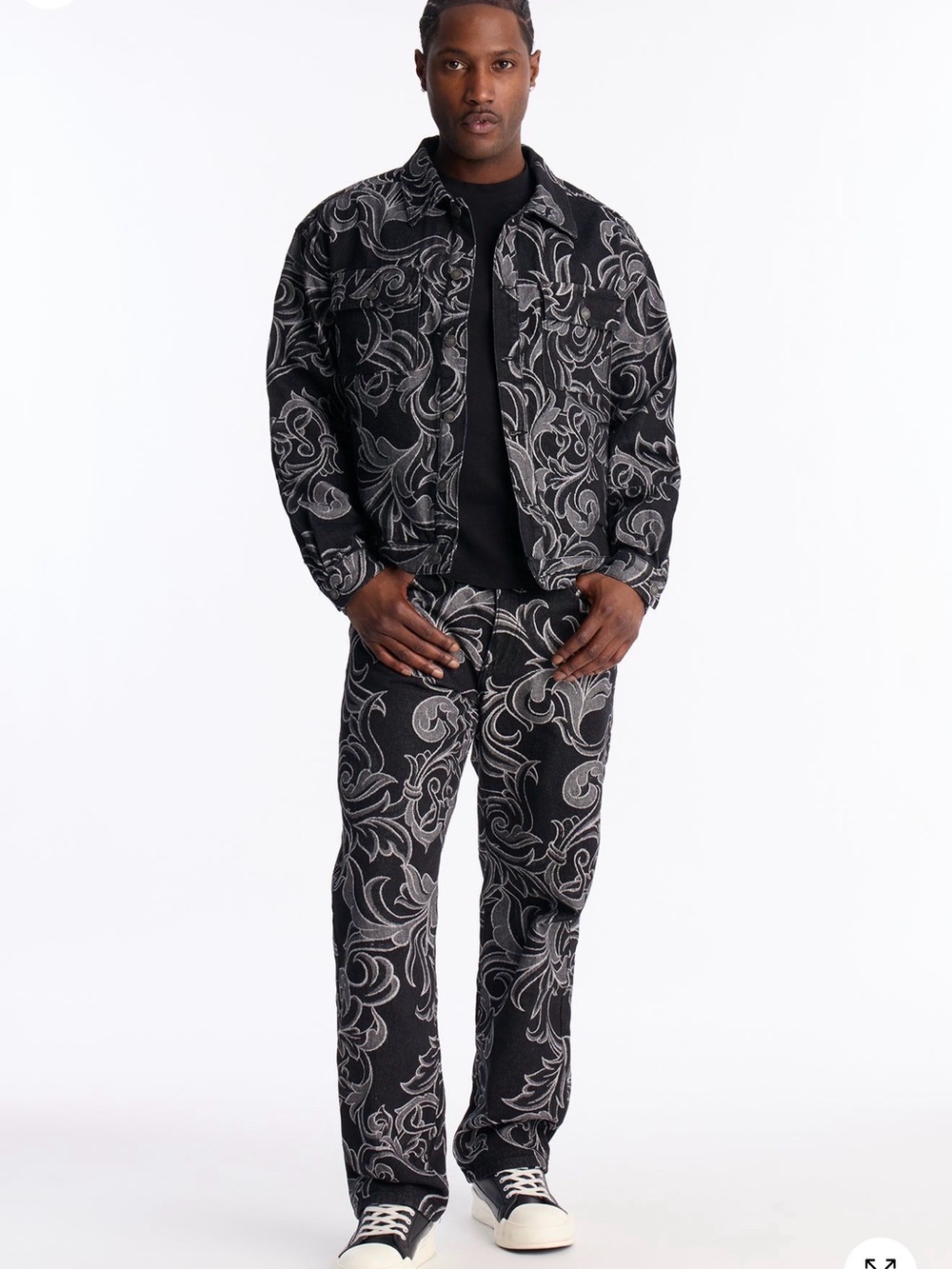Men’s baroque jacquard two piece Jean jacket and pants / NEW